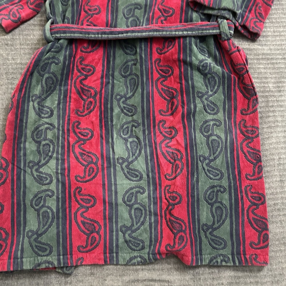 Vintage Turkish Cotton Blend Robe Knightsbridge OS Burgundy Green Paisley Belted - Picture 5 of 16